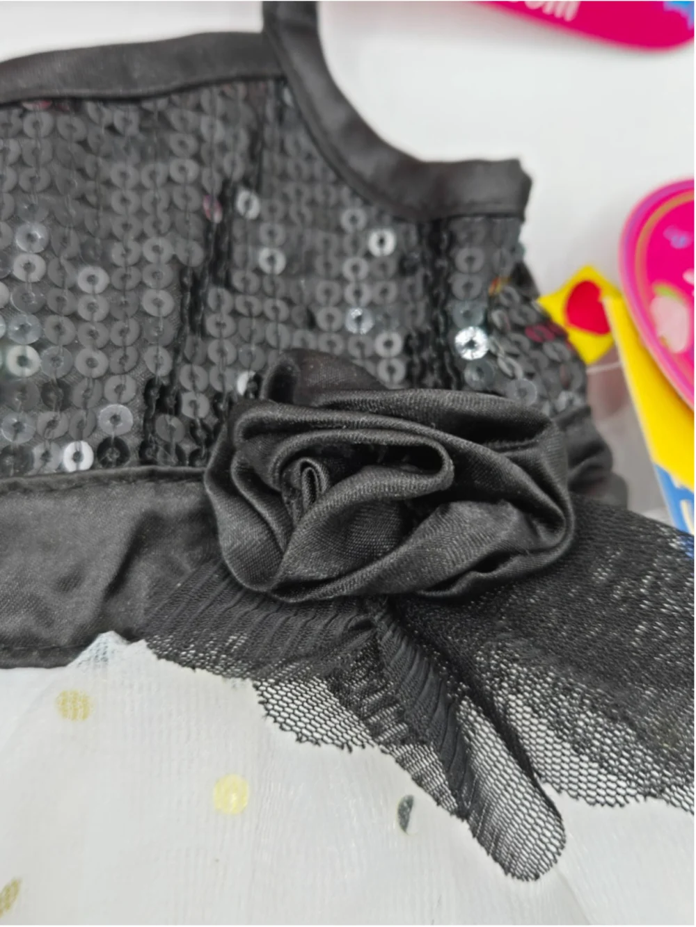 Build A Bear Justice Dress Black Sequin Bodice White Tulle Ruffle Polka Dot NWT